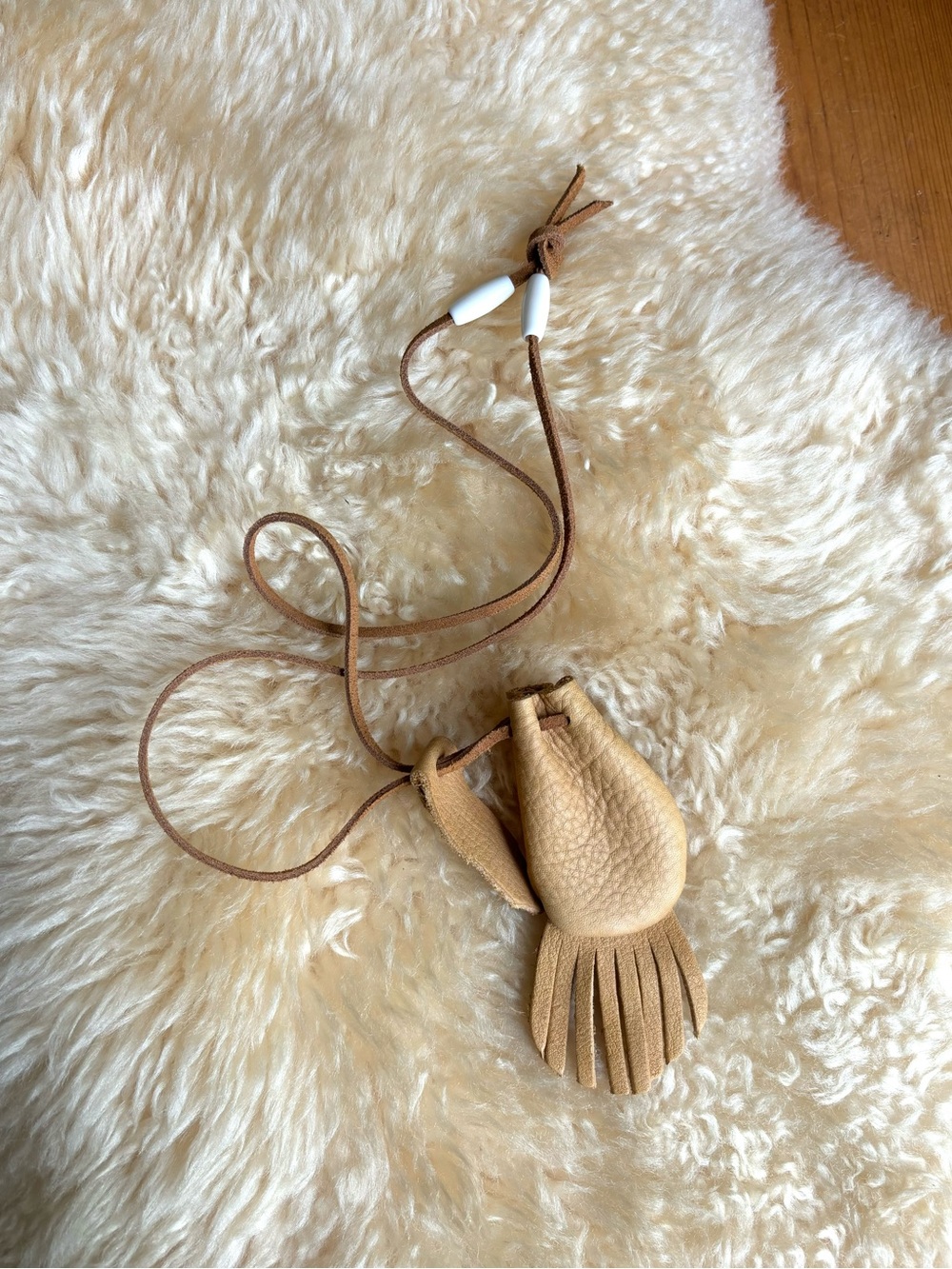 Tiny Fringed Leather Necklace Pouch
